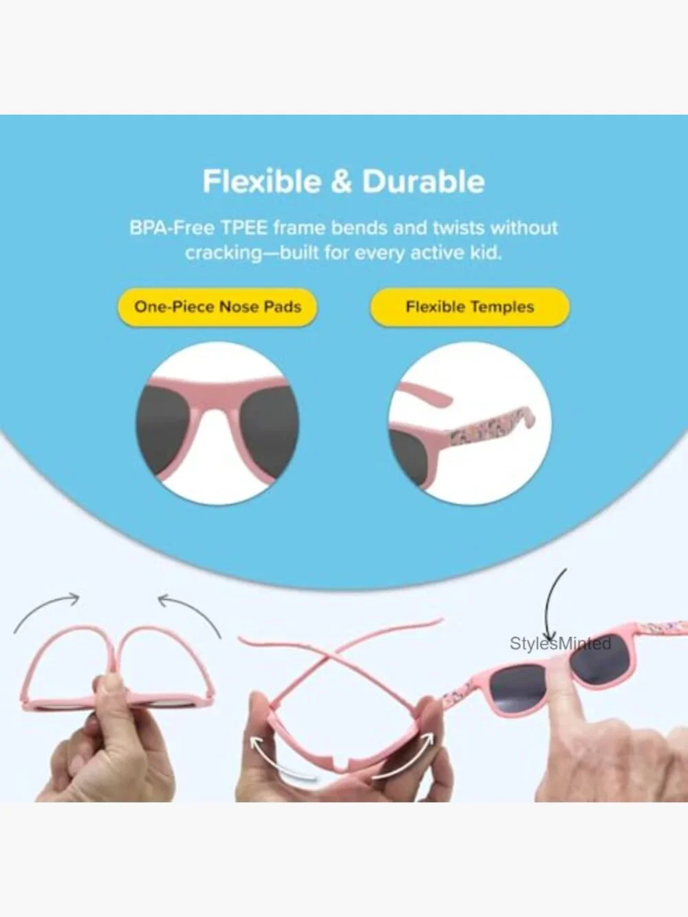Polarized Kids Sunglasses UV400 Protection Flexible BPA-Free Wayfarer